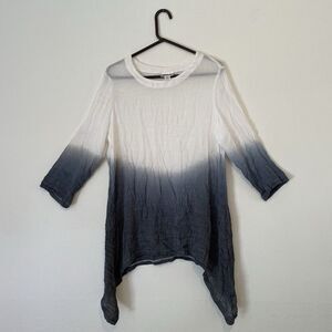 Mirror Image Tunic Shirt Womens M White Blue Dip Dye Tie Dipped V-Neck Oversized